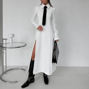 Nuevo Vestido de Lino de Alta Calidad para Mujer, Vestido Camisero con Cuello Camisero, Vestido Casual Sólido, Elegante, Maxi, Formal, Tipo Polo - Product Image 2