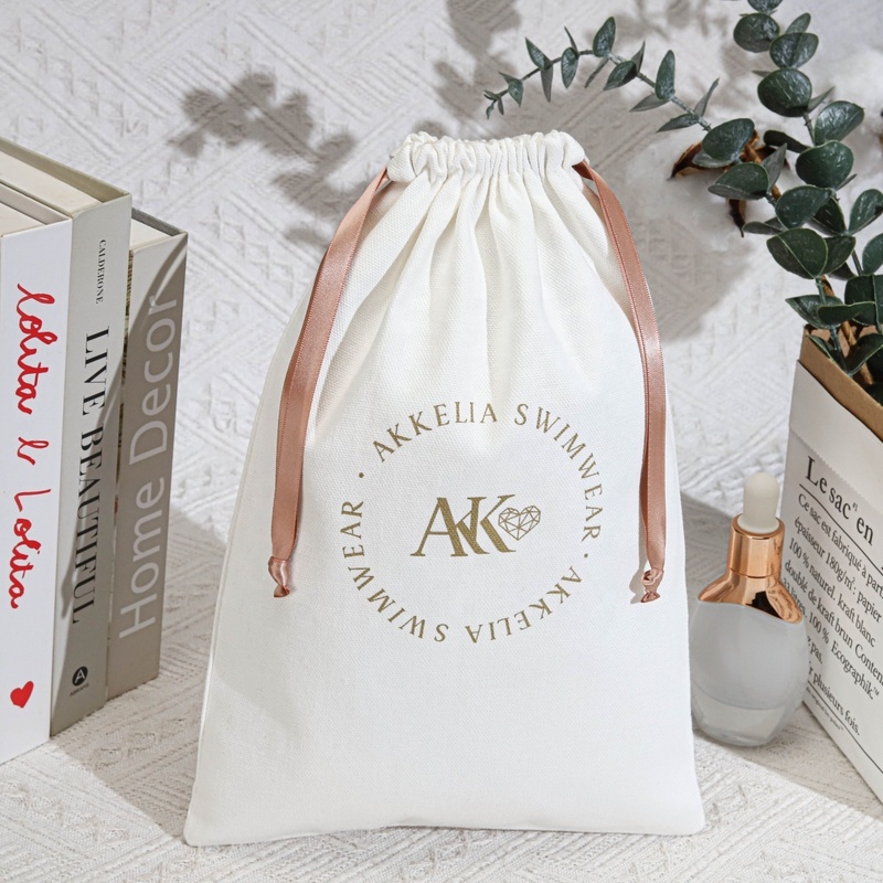 Portable Custom Logo Printed Canvas Drawstring
