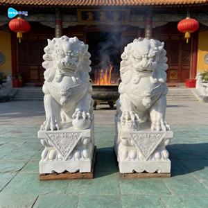 중국 야외 실물 크기 화강암 푸 도그 백색 대리석 수호사자 조각상 - Product Image 3