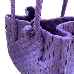 Custom Handmade Purple <b>Plastic</b> Woven Tote <b>Bag</b> Waterproof Eco Friendly Handwoven Daily Shopper <b>Beach</b> Handbag For Women Wholesale - Product Image 6