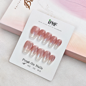 <span class=keywords><strong>Uñas</strong></span> Postizas con Punta Francesa Geométrica Rosa Chic, Largas, Cobertura Completa, 10 Piezas, <span class=keywords><strong>Kit</strong></span> <span class=keywords><strong>de</strong></span> <span class=keywords><strong>Uñas</strong></span> Reutilizables para Mujeres, Uso Diario y Fiestas - Product Image 2