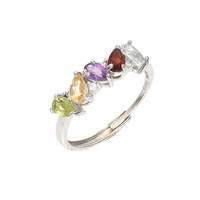 S925 argent Sterling ovale coupe arc-en-ciel femmes incrusté de cristal naturel pierre plaqué or Rose Niche Style bague haut de gamme