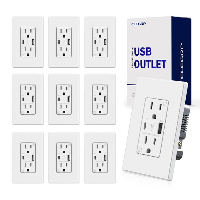 ELEGRP Ul Listed Type C Electrical Power USB Receptacle 15 Amp Type a Usb Wall Socket UL USB Charger Wall Outlet