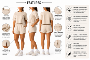 Premium <b>Women</b>’s 2-Piece Lounge <b>Set</b> – Cropped T-<b>Shirt</b> & Elastic Waist <b>Shorts</b> Casual Outfit 100%cotton <b>Women</b> Summer <b>set</b> - Product Image 6