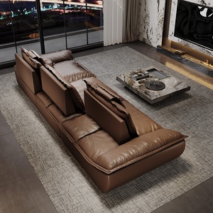 Thêm Rộng Sâu Ghế Da <span class=keywords><strong>Sofa</strong></span> Hàng Thẳng Modular Thiết Lập Cho Nhà Phòng Khách Di Chuyển Backrest Với Hai Lớp Ghế Đệm - Product Image 4