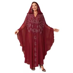 Vestido Largo Abaya con Capucha y Mangas Murciélago, Bordado Árabe, para Mujeres Musulmanas, Ideal para el Verano y Eid - Product Image 1