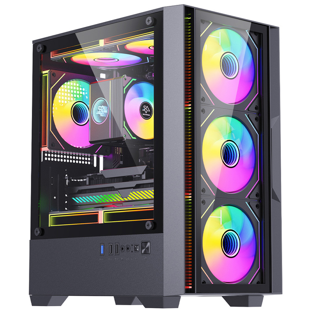 SNOWMAN PC CASE ATX 4 ARGB Fans Pre-Installed Mid Tower Computer Case with Full View Dual Tempered Glass for Gaming PC Case
