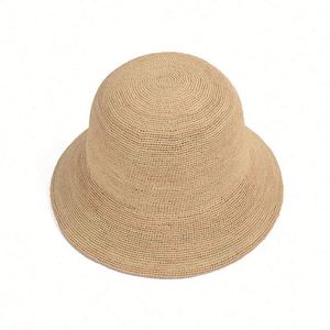 Simple Casual Fine Hand Hook Raffia Straw Bucket Hat Women Summer Sun Shade <b>Sunscreen</b> Outdoor Sun Bucket Hat Straw Hat - Product Image 1