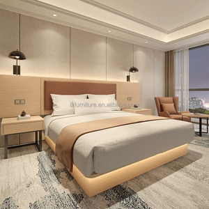 Muebles de Hotel Modernos y Económicos, Cama Triple con Base de Madera, Cabecera Integrada, Mesita de Noche, Juego de Dormitorio para Hoteles de 3 Estrellas - Product Image 3