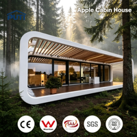 Cabane Apple préfabriquée modulaire pour glamping, livraison rapide, design contemporain personnalisable, garantie 5 ans, pour complexe hôtelier et camping