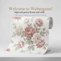 Kain Dinding Bunga Peony Sederhana Tahan Air Gaya Eropa Mewah Ringan untuk Ruang Tamu, Kamar Tidur, Latar Belakang TV, Bahan Kain Non-woven Rumah Tangga