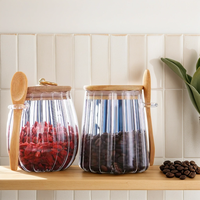 Bocaux de cuisine avec couvercle hermétique en bambou, poignée métallique, en verre rayé, pour café en grains, noix, avec cuillère
