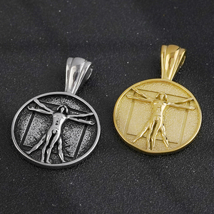 Hip Hop personalidad Da Vinci proporción humana Vitruvius colgar collar de acero inoxidable joyería colgante chapado en oro - Product Image 3