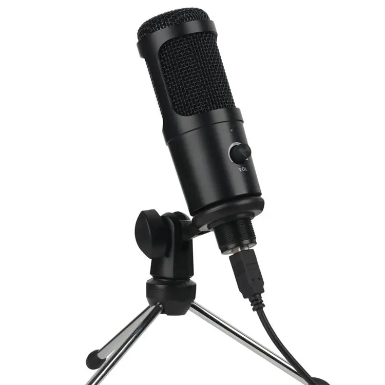 Mikrofon Kondensor Video USB, Mic Studio Logam Desktop Rekaman Vlog Podcasting dengan Dudukan