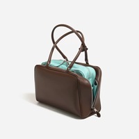 Sac fourre-tout Boston en cuir d'agneau style Haute Couture pour femmes, minimaliste, avec fermeture éclair, trois poignées/bandoulières, tendance