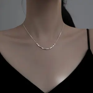 925 sterling silver square necklace female minority simple light luxury personality all fashion senior sense clavicle chain tide