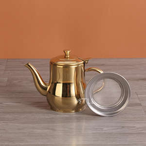 Vente en gros de théières à café en or de qualité alimentaire, théières marocaines en acier inoxydable, avec filtres intégrés pour la maison et le restaurant. - Product Image 5