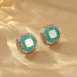 Wholesale Retro Luxury High-End Geometric Square Earrings Women Copper Genuine Gold Plated Zircon <b>Studs</b> Niche Fashion Gift - Product Image 5