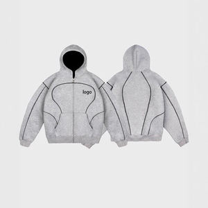 เสื้อฮู้ดแบบมีซิป สีพื้น ปรับแต่งได้ สไตล์สตรีทแวร์ ฮิปฮอป แจ็คเก็ตสปอร์ต ยูนิเซ็กส์ - Product Image 2