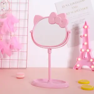Розовые милые пластиковые зеркала для макияжа с кошачьими ушками, зеркальные зеркала для туалетного столика, односторонние складные зеркала для макияжа