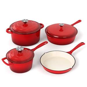 Batterie de cuisine en fonte émaillée-Ensemble de casseroles et poêles de 7 pièces-Poêle antiadhésive, poêle à frire, <span class=keywords><strong>wok</strong></span>, casserole et four hollandais - Product Image 1