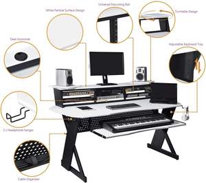 Escritorio para <span class=keywords><strong>Estudio</strong></span> <span class=keywords><strong>de</strong></span> Grabación Musical con Bandeja para Teclado <span class=keywords><strong>de</strong></span> Piano, Mesa <span class=keywords><strong>de</strong></span> Estación <span class=keywords><strong>de</strong></span> Trabajo para <span class=keywords><strong>Estudio</strong></span> <span class=keywords><strong>de</strong></span> Grabación con Soportes y Estante Inferior - Product Image 2