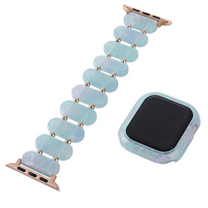 Apple Watch Beaded <b>Elastic</b> Band 20mm 22mm Oval Snap Fastener Unisex Fitness Tracker Strap With Case - Product Image 2