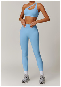Conjunto de 2 piezas de talla grande personalizado para mujer, traje de gimnasio sin costuras con hombros descubiertos, conjunto de Yoga y Pilates para correr con logotipo en la cintura - Product Image 6