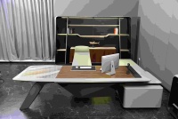 Bureau de direction modulaire extensible en bois et marbre au design rétro classique moderne, mobilier de bureau industriel pour PDG et managers
