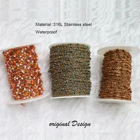 Rantai Baja Tahan Karat Berlapis Emas 5 Meter dengan Manik-manik Enamel untuk Perlengkapan Pembuatan Perhiasan DIY, Kalung, Grosir