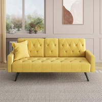 Canapé-lit moderne en velours jaune, causeuse 2 places, fauteuil convertible avec porte-gobelets doubles, idéal pour les petits espaces