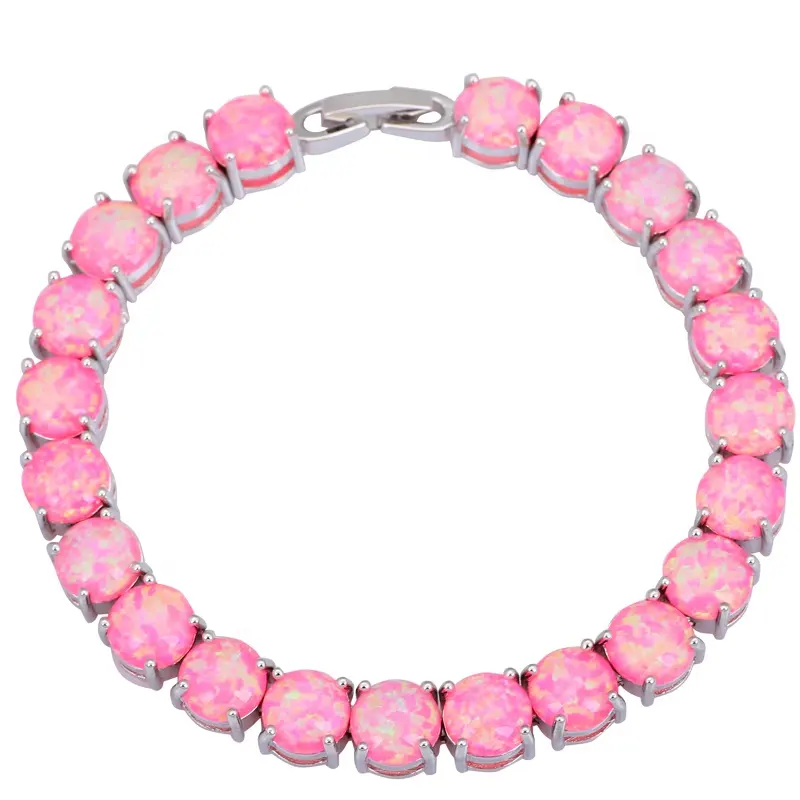 Neues Design Unisex rosa 8mm Schnitt Tennisarmband Meeresblau Feuer Opal Rhodium plattiert griechischer Stil Probenherstellung verfügbar