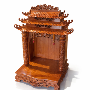 Autel du Dieu de la Richesse en Bois de Huong - Autels du Dieu de la Terre - Sanctuaire domestique traditionnel en teck sculpté à la main à trois toits pour la prospérité - Product Image 1