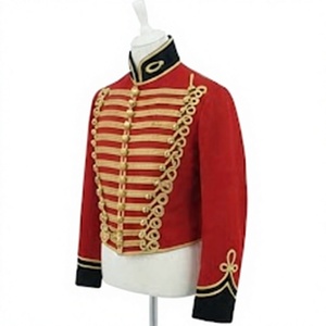Chaqueta Roja Vintage Casual para Hombre, Uniforme Histórico, Abrigo para Actuaciones Escénicas, Cuello Alto, Logotipo Frontal, Servicio OEM Personalizado - Product Image 3