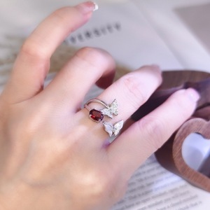 9 Vintage 925 Silver Brushed Matte Butterfly Open <b>Adjustable</b> <b>Ring</b> 5*7mm Oval Natural Crystal Stones Jewelry for Women - Product Image 3