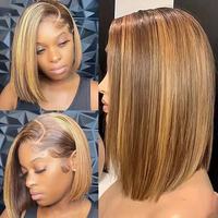 Perruque Lace Front HD 13x4 en Cheveux Humains, Teinte Piano, Style Bob, Pré-épilée avec Baby Hair, Sans Colle, pour Femmes Noires (États-Unis et Canada)