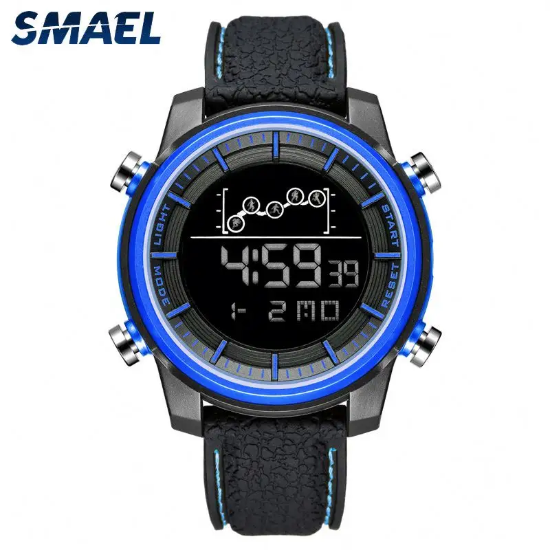 SMAEL 1556 antique China mens digital watch cool Genuine Leather Strap water resist Multi function storage sports reloj watch