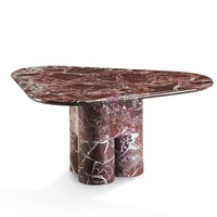 Table basse de luxe en marbre Rosso Levanto Bureau de thé en pierre de forme triangulaire pour le hall d'hôtel et la réception