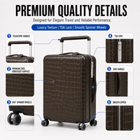 Valise à roulettes rigide de luxe en cuir microfibre texture crocodile 20 pouces pour voyages d'affaires