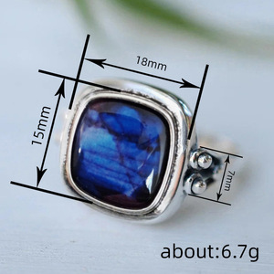Bague Cœur Vintage Bleu Foncé, Design Carré, Style Rétro Vieilli, Accessoire de Mode Féminin pour Fête, Cadeau - Product Image 4