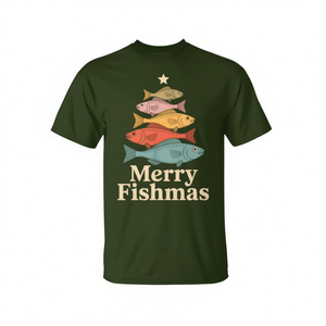 T-shirt graphique rétro Merry Fishmas Fishing Christmas Tree - Product Image 2