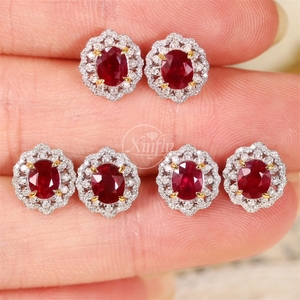 Pendientes Xinfly de Oro Puro 18k Au750 con Rubí Natural de Mozambique de 1.1ct y Diamantes de 0.24ct, Joyería de Moda - Product Image 5