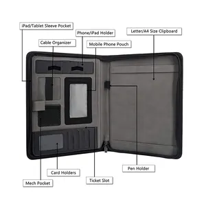 حقيبة منظم جلد بسحاب أرجواني محفظة مخصصة A4 مع مقبض مخفي
