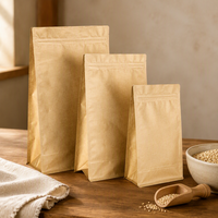 Sac d'emballage personnalisé en papier kraft doublé de feuille d'aluminium à fond plat pour les grains de café