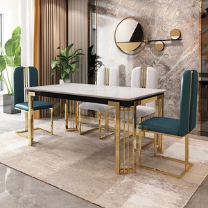 <strong>Dining</strong> Room Furniture <strong>White</strong> Modern Stainless Steel Stone Gold Luxury Marble <strong>Dining</strong> <strong>Table</strong> <strong>Set</strong> Restaurant <strong>Dining</strong> <strong>Tables</strong> - Product Image 3
