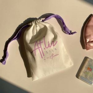 Promotional Gifts Jewelry <b>Pouch</b> Beige Canvas Fabric <b>Drawstring</b> Dust Bag Eco-friendly Reusable <b>Drawstring</b> <b>Pouch</b> With Silk Ribbon - Product Image 1