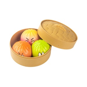 QQ Cartoon Steamed Bun <b>Squishy</b> Toys Set Soft Massage Balls Colorful Stress Relief Squeeze Toys in Bamboo Basket Packaging - Product Image 1