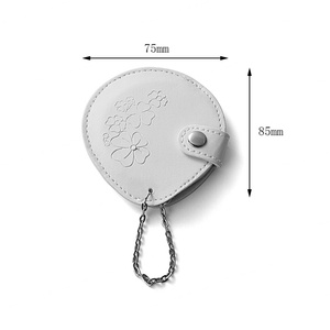 Custom Logo <b>Small</b> Round Silver Portable Single <b>Sided</b> Metal Makeup Mirror with PU Pouch - Product Image 3