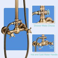 Système de douche en laiton massif laiton antique 8 pouces pluie pulvérisation à main poignées croisées robinets de bain douche muraux