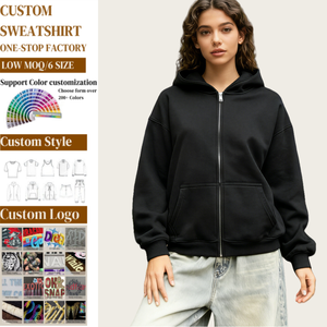 TKAN474 Vente en gros de sweat-shirts à capuche surdimensionnés à fermeture éclair intégrale, poids lourd, 420 g/m², logo personnalisé, coton lourd, 100 % molleton français, sweat-shirt pour femmes - Product Image 1